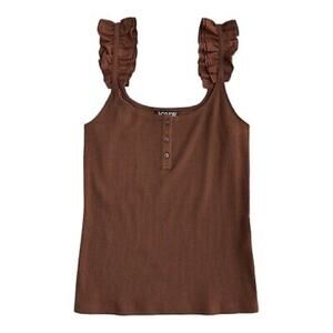 J. Crew Scrunchie Strap Ruffle Henley Ribbed Brown Tank Top Size XL